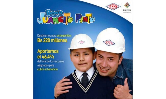 YPFB destina Bs 3.344 MM para el pago del Bono Juancito Pinto en 16 años YPFB destina Bs 3.344 MM para el pago del Bono Juancito Pinto en 16 años