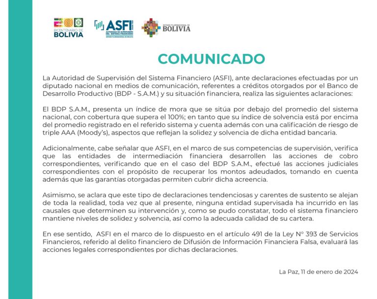 El BDP rechaza declaraciones irresponsables de Anyelo Céspedes y ratifica buen desempeño financiero