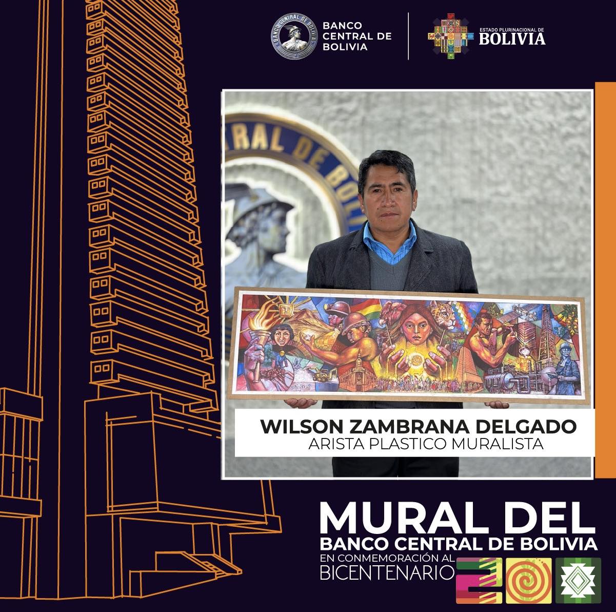 El Banco Central de Bolivia anuncia al ganador del concurso para el mural del Bicentenario