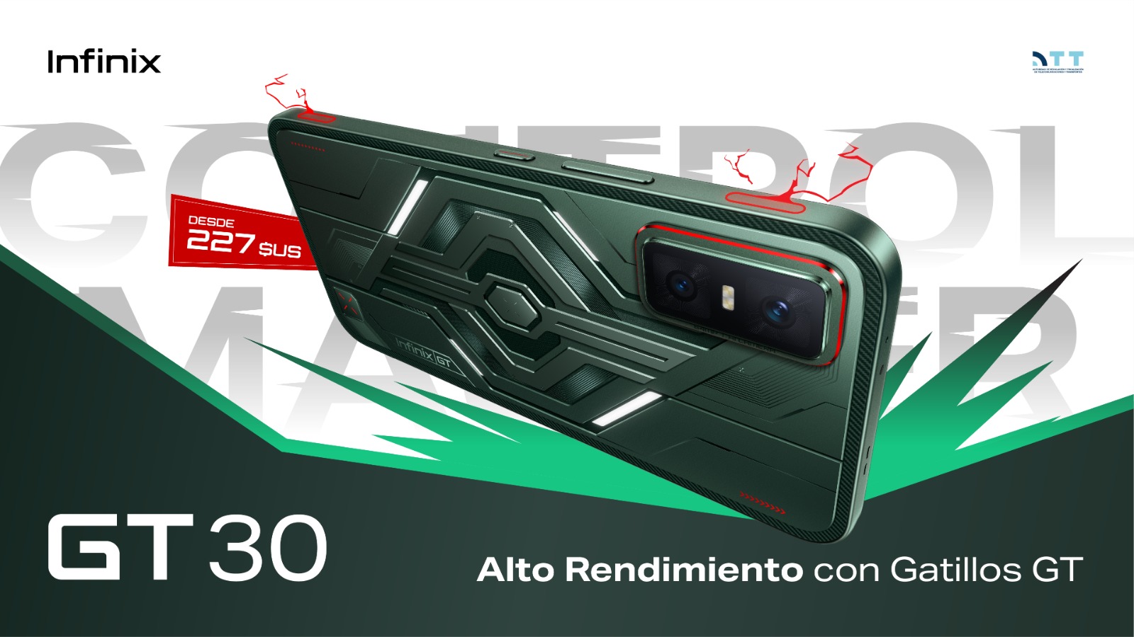 Un smartphone con gatillos incorporados, la apuesta de INFINIX con el GT 30. Un dispositivo de alto rendimiento para juegos en colaboración de Call of Duty.