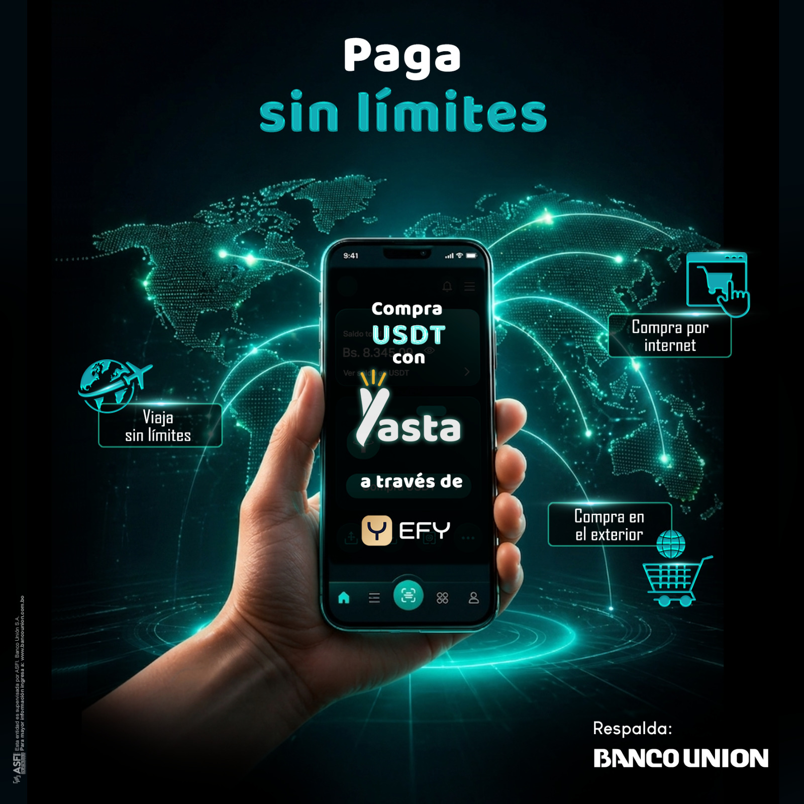 Banco Unión impulsa la innovación digital con nueva funcionalidad de Yasta para la compra de USDT a través de EFY